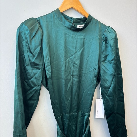 NWT Reformation Julius Midi Silk Dress size 6 Forest Green Silk - Picture 10 of 15